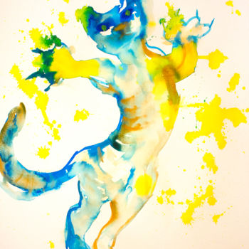 「CAT ROOSEVELT CATCH…」というタイトルの絵画 Ona Lodgeによって, オリジナルのアートワーク, 水彩画