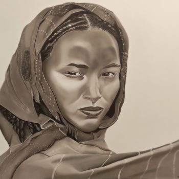 Dessin intitulée "She knows" par Oncekeni, Œuvre d'art originale, Fusain