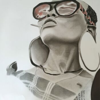 Zeichnungen mit dem Titel "Surma" von Oncekeni, Original-Kunstwerk, Kohle Auf Plexiglas montiert