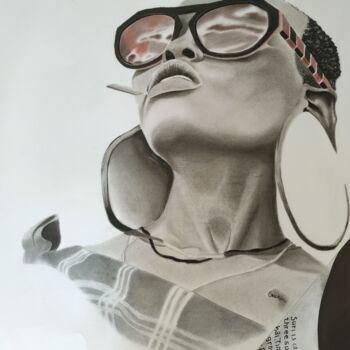 Drawing titled "Surma" by Oncekeni, Original Artwork, Charcoal Mounted on Plexiglass