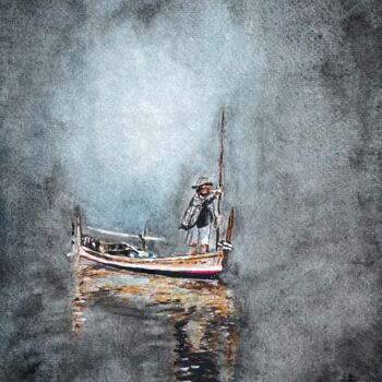 Painting titled "Fisherman" by Linx Arts, Original Artwork, Watercolor