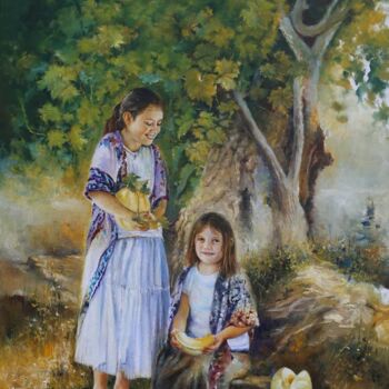 Painting titled "Ann and Bianca" by Önder Yılmaz, Original Artwork, Watercolor Mounted on Wood Stretcher frame