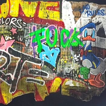 "Colors Duck" başlıklı Tablo Onekize tarafından, Orijinal sanat, Akrilik Ahşap panel üzerine monte edilmiş