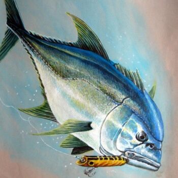 Painting titled "Giant Trevally" by Ong Sookeat, Original Artwork, Oil