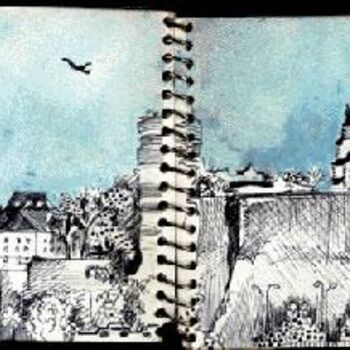 Zeichnungen mit dem Titel "vue d'angers" von Frederic Peire, Original-Kunstwerk