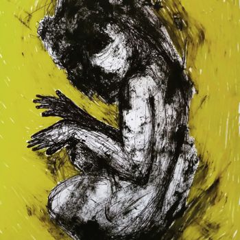 Painting titled "woman  in yellow" by Müge Olçum, Original Artwork, Acrylic