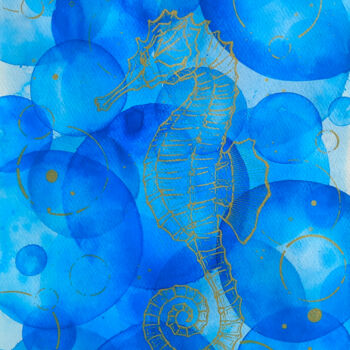 Peinture intitulée "Hippocampe d'or" par Opaline, Œuvre d'art originale, Aquarelle
