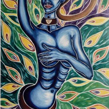 Картина под названием "La Muse Bleue" - Ophélie Bonheme, Подлинное произведение искусства, Масло