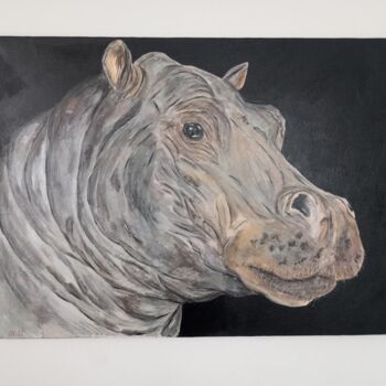 Painting titled "Mon hippopotame" by Ophelie Caze, Original Artwork, Acrylic Mounted on Wood Stretcher frame
