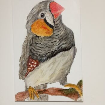 Painting titled "L oiseau mandarin" by Ophelie Caze, Original Artwork, Acrylic Mounted on Wood Stretcher frame