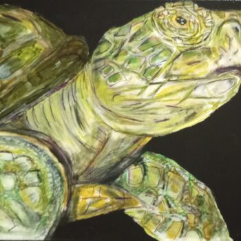 Painting titled "La turtle" by Ophelie Caze, Original Artwork, Acrylic Mounted on Wood Stretcher frame