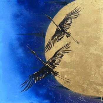 Pittura intitolato "Cranes" da Oplyart Pavlova, Opera d'arte originale, Acrilico