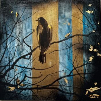 Painting titled "Raven on the branch" by Oplyart Pavlova, Original Artwork, Acrylic