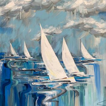 Pintura intitulada "Sailing regatta" por Oplyart Pavlova, Obras de arte originais, Acrílico