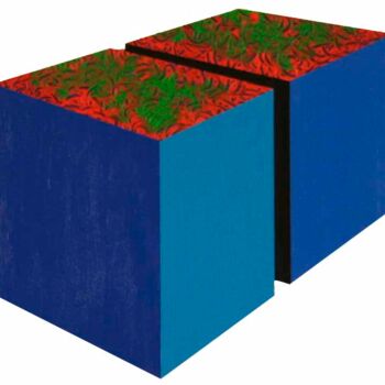 Sculpture intitulée "Twin cubes- blue" par Opy Zouni, Œuvre d'art originale, Bois