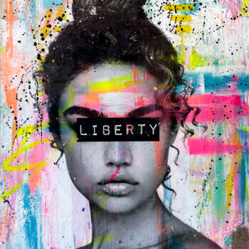 Painting titled "LIBERTY" by Ora, Original Artwork, Spray paint Mounted on Wood Stretcher frame