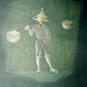 Dessin intitulée "Porteur aux pagniers" par As - Aurélie Soucek, Œuvre d'art originale, Crayon