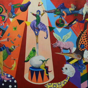 Painting titled "The circus" by Orestes Barrios Maranon, Original Artwork, Acrylic