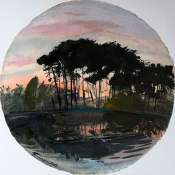 Painting titled "Crépuscule sur le l…" by Orest Hrytsak, Original Artwork, Pigments Mounted on Wood Stretcher frame