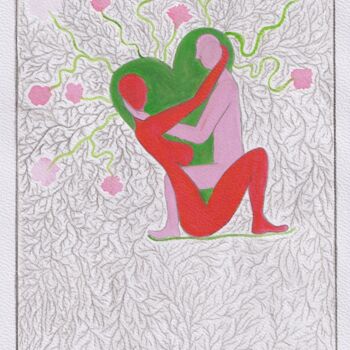 Dessin intitulée "L'amour devant soi" par O.M.A., Œuvre d'art originale, Crayon