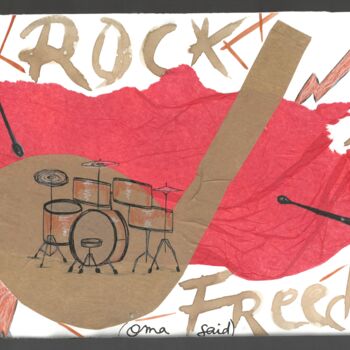 Drawing titled "Rock is Freedom" by O.M.A., Original Artwork, Pencil