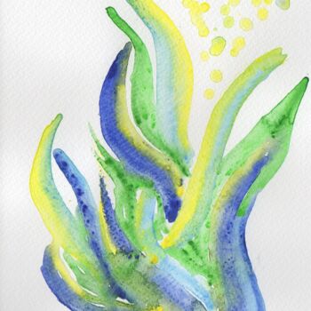 Peinture intitulée "Vert Bleu Jaune" par O.M.A., Œuvre d'art originale, Aquarelle