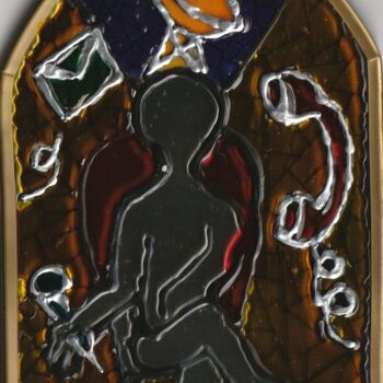 Painting titled "Modernité (Communic…" by O.M.A., Original Artwork, Stained glass painting