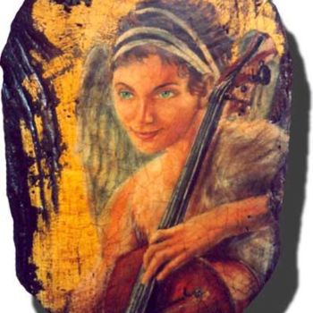 Painting titled "Angelo musicante" by Oria, Original Artwork, Oil