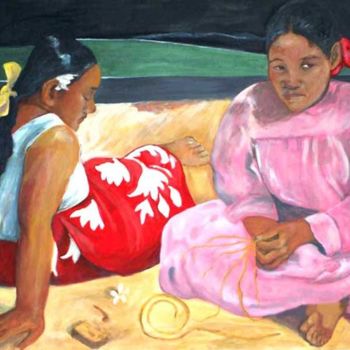 Pittura intitolato "Due donne tahitiane…" da Oria, Opera d'arte originale, Olio
