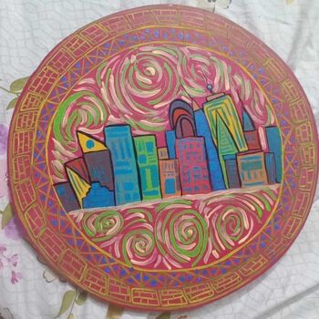 Painting titled "Pink City" by Oriental Empyrean - The Art Gallery, Original Artwork, Acrylic