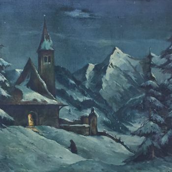 Malarstwo zatytułowany „Eglise en montagne” autorstwa Cabinet De Curiosités Artistiques, Oryginalna praca, Olej Zamontowany…
