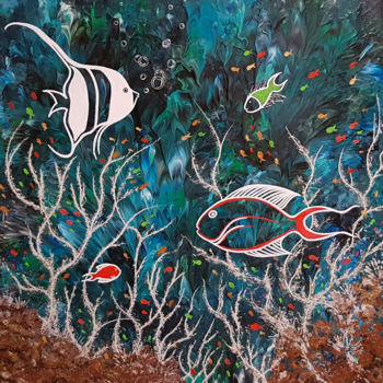 绘画 标题为“Paradise Reef | 24"…” 由Alexandra Romano, 原创艺术品, 丙烯