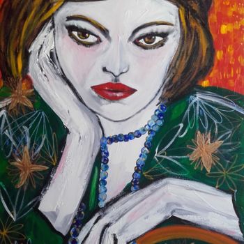 Schilderij getiteld "Portrait Femme" door Céline Marcoz, Origineel Kunstwerk, Acryl
