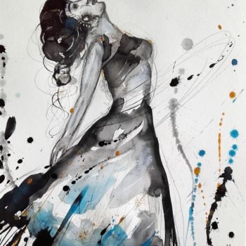Painting titled "Danseuse Aquarelle…" by Céline Marcoz, Original Artwork, Watercolor