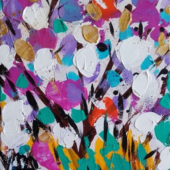 Painting titled "Fleurs Jardin Abstr…" by Céline Marcoz, Original Artwork, Acrylic