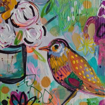 Painting titled "Oiseau Bird" by Céline Marcoz, Original Artwork, Acrylic