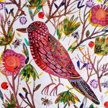 Картина под названием "Oiseau Bird" - Céline Marcoz, Подлинное произведение искусства, Акварель