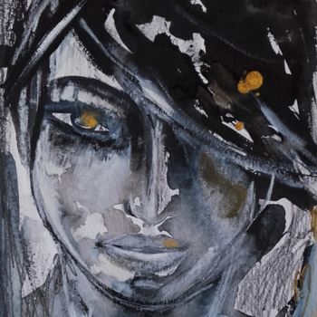 Peinture intitulée "Portrait Femme Woman" par Céline Marcoz, Œuvre d'art originale, Aquarelle
