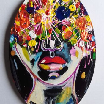 Картина под названием "Portrait Femme Woma…" - Céline Marcoz, Подлинное произведение искусства, Акрил