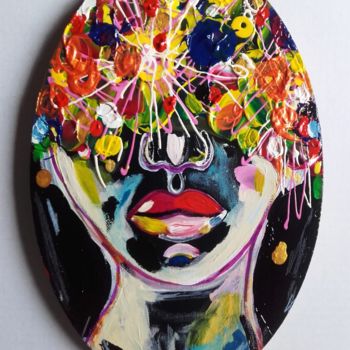 Painting titled "Portrait Femme Woma…" by Céline Marcoz, Original Artwork, Acrylic