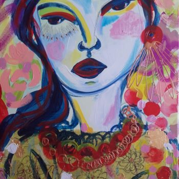 Painting titled "Portrait Femme" by Céline Marcoz, Original Artwork, Acrylic