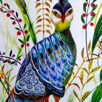 Peinture intitulée "Oiseau Bird" par Céline Marcoz, Œuvre d'art originale, Aquarelle