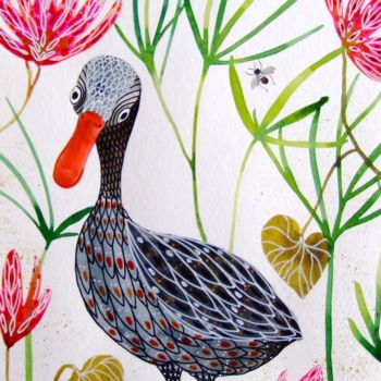 Malerei mit dem Titel "Oiseau Aquarelle Bi…" von Céline Marcoz, Original-Kunstwerk, Aquarell