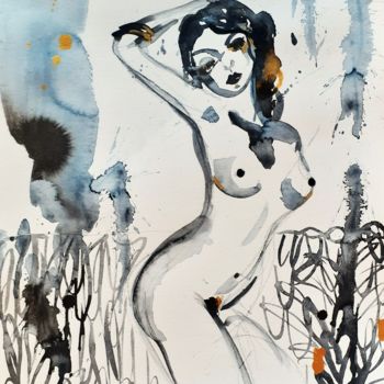 Pittura intitolato "Nu Aquarelle Femme" da Céline Marcoz, Opera d'arte originale, Acquarello