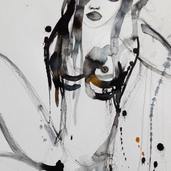 Painting titled "Femme" by Céline Marcoz, Original Artwork, Watercolor