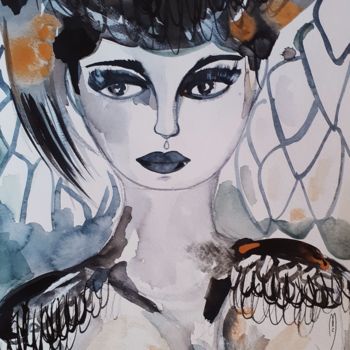 Peinture intitulée "Femme Portrait" par Céline Marcoz, Œuvre d'art originale, Aquarelle