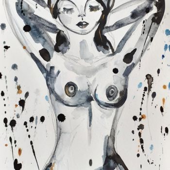 Painting titled "Nu Peinture Femme" by Céline Marcoz, Original Artwork, Watercolor