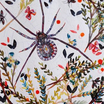 Peinture intitulée "Araignée Aquarelle…" par Céline Marcoz, Œuvre d'art originale, Aquarelle