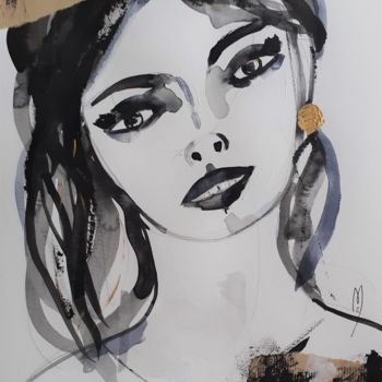 Peinture intitulée "Bonjour Portrait Fe…" par Céline Marcoz, Œuvre d'art originale, Aquarelle