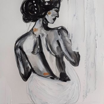 Painting titled "Femme de dos" by Céline Marcoz, Original Artwork, Ink